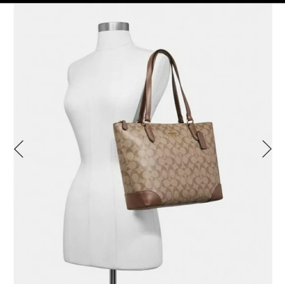 New Coach Zip Top Tote In Signature Canvas khaki nwt - Picture 2 of 11